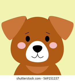 Cartoon animal, cute puppy on yellow backgrounds. Flat design.Vector Illustration.