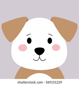 Cartoon animal, cute puppy on lilac backgrounds. Flat design.Vector Illustration.