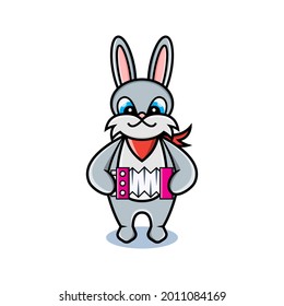 cartoon animal cute rabbit holding a accordion