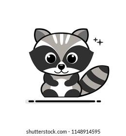 Cartoon animal, cute raccoon. Flat design.Vector Illustration.