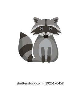 Cartoon animal, cute raccoon. Flat design. Vector illustration isolated on white background.