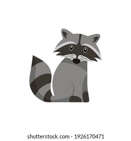 Cartoon animal, cute raccoon. Flat design. Vector illustration isolated on white background.