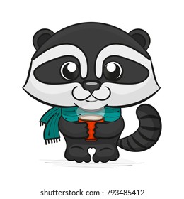 Cartoon animal, cute raccoon. Flat designVector Illustration
