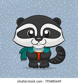 Cartoon animal, cute raccoon. Flat designVector Illustration