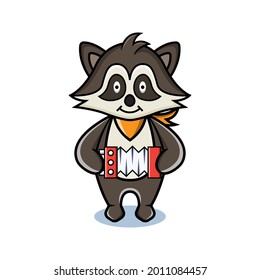cartoon animal cute raccoon holding a accordion
