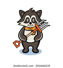 cartoon animal cute raccoon holding a farmer's fork