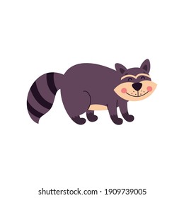 Cartoon animal, cute raccoon on a white isolated background. Flat design. Vector illustration.