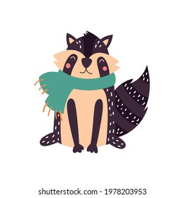 Cartoon animal, cute raccoon on a white background. Flat design. Vector illustration.
