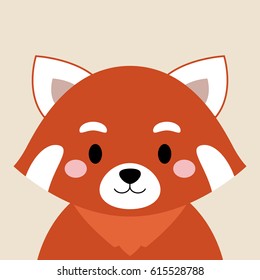 Cartoon animal, cute red panda on beige background. Flat design. Vector Illustration.