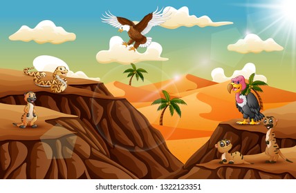 Cartoon animal in the desert background