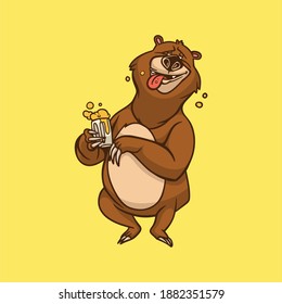 dibujo de diseño animal El oso está bebiendo cerveza lindo logo de mascota
