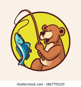 cartoon animal design bear got fish cute mascot logo