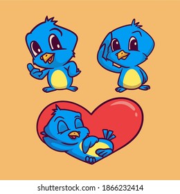cartoon animal design cool bird, respect and sleep cute mascot illustration