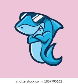 cartoon animal design cool shark cute mascot logo