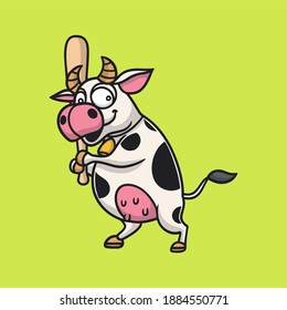 cartoon animal design cows playing baseball cute mascot logo