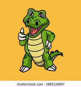 cartoon animal design crocodile posing thumbs up cute mascot logo
