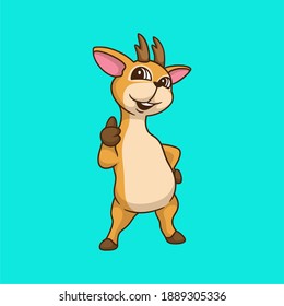 cartoon animal design deer thumbs up pose cute mascot logo