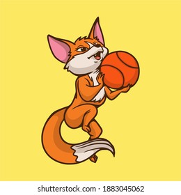 cartoon animal design fox playing basketball cute mascot logo