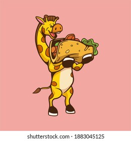 Cartoon Animal Design Giraffe Eating Taco Cute Mascot Logo