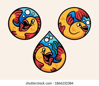 cartoon animal design happy fish with clean water cute mascot illustration