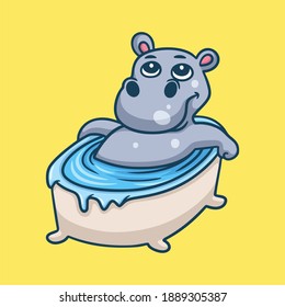 cartoon animal design hippos soaking in the bath cute mascot logo