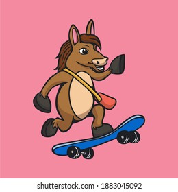 cartoon animal design horse skateboarding cute mascot logo