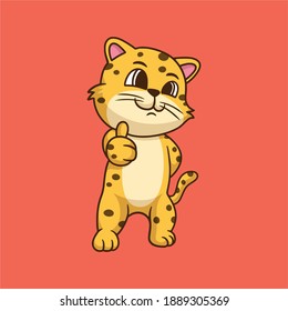 cartoon animal design leopard pose thumbs cute mascot logo