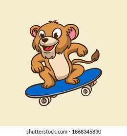 cartoon animal design lion kids skateboarding cute mascot logo