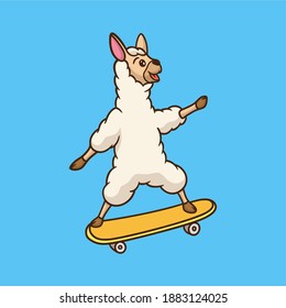cartoon animal design llama skateboarding cute mascot logo