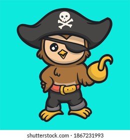 cartoon animal design owl wearing pirate custom cute mascot logo