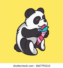 cartoon animal design panda eat ice cream cute mascot logo