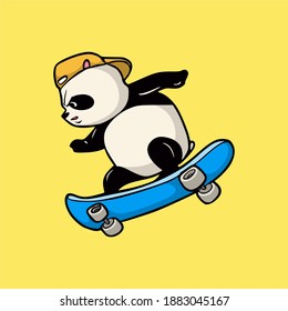 cartoon animal design panda skateboarding cute mascot logo