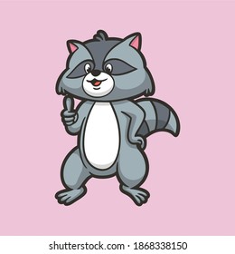 cartoon animal design raccoon pose giving thumbs up cute mascot logo