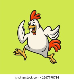cartoon animal design rooster is running cute mascot logo