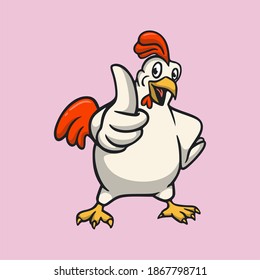 cartoon animal design rooster thumbs up pose cute mascot logo