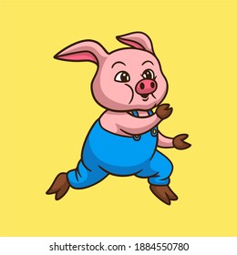 cartoon animal design running pig cute mascot logo