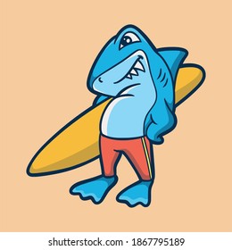 cartoon animal design sharks carry surf boards cute mascot logo