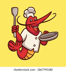 cartoon animal design shrimp chef cute mascot logo