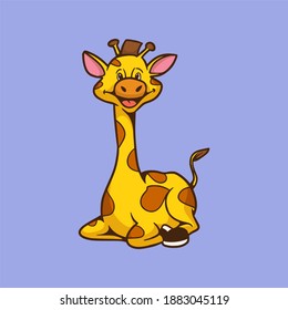 cartoon animal design sitting giraffe cute mascot logo