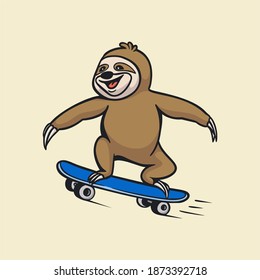 cartoon animal design skateboard sloth cute mascot logo
