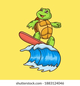 cartoon animal design surfing tortoise cute mascot logo