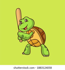 cartoon animal design tortoise playing baseball cute mascot logo