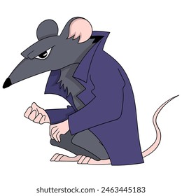 cartoon animal doodle in cool clothes, a money stealing mouse with a fierce face