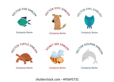 Cartoon animal emblems. Vector set of symbols with animals in flat style