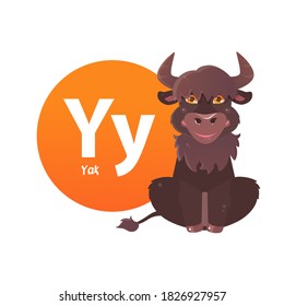 Cartoon animal English alphabet. Vector illustration for letter Y with Yak 