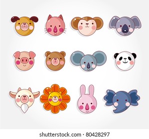 cartoon animal face icon set,vector
