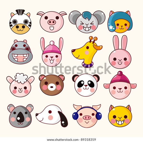 Cartoon Animal Face Icons Stock Vector (Royalty Free) 89318359 ...