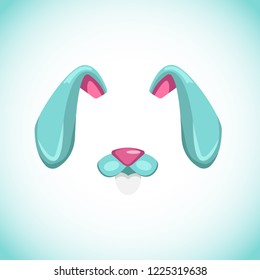 Cartoon animal face items. Bunny ears and nose details. Funny vector assets for your photo decoration.