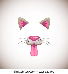 Cartoon animal face items. cat ears and nose details. Funny vector assets for your photo decoration.