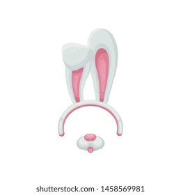 Cartoon animal face items for selfie and apps vector illustration isolated on white background. Bunny ears, mouth and nose elements assets for decoration and joke.